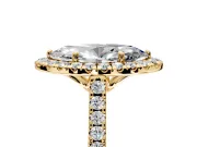 Halo Engagement Ring Setting for Marquise Center with Raised Halo, Pave Band and Prong Head in Yellow Gold