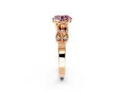 Leaf Engagement Ring Setting for Fancy Pink Round Cut Center with Milgrain Accent Band and Prong Head in Rose Gold