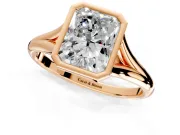 Solitaire Engagement Ring Setting for Radiant Cut Center with V Split Shank and Bezel Head in Rose Gold