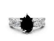 3 Stone Engagement Ring Setting for Fancy Black Pear-Shaped Center with Pave Split Shank and Prong Head in Sterling Silver