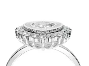 Halo Engagement Ring Setting for Pear-Shaped Center with Milgrain Bezel Rim, Plain Band and Prong Head in Platinum
