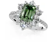 Floral Halo Engagement Ring Setting for Fancy Green Emerald Cut Center with Pave Accents and Prong Head in Sterling Silver