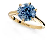 Solitaire Engagement Ring Setting for Fancy Blue Round Cut Center with Cathedral Band and Prong Head in Yellow Gold