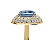 Halo Engagement Ring Setting for Fancy Blue Asscher Cut Center with Plain Tapered Band and Prong Head in Yellow Gold