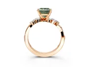 Solitaire Engagement Ring Setting for Fancy Green Princess Cut Center with Marquise Accent Twist Band and Prong Head in Rose Gold