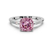 Solitaire Engagement Ring Setting for Fancy Pink Cushion Cut Center with Channel Accents and Prong Head in Platinum