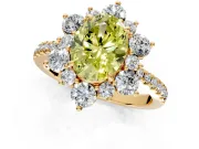 Floral Halo Engagement Ring Setting for Fancy Yellow Oval Center with Pave Accents and Prong Head in Yellow Gold