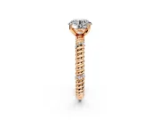 Rope Engagement Ring Setting for Round Cut Center with Accent Shoulders and Prong Head in Rose Gold