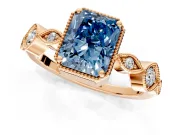 Vintage Station Engagement Ring Setting for Fancy Blue Radiant Cut Center with Accents and Prong Head in Rose Gold