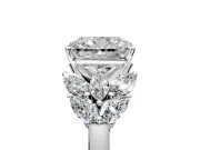 Leaf Cluster Engagement Ring Setting for Radiant Cut Center with Marquise Accents and Prong Head in Sterling Silver