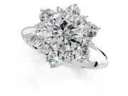 Small-Accent Cluster Halo Engagement Ring Setting for Round Cut Center with Plain Band and Prong Head in Platinum