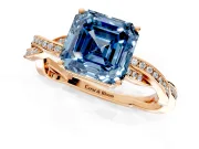 Solitaire Engagement Ring Setting for Fancy Blue Asscher Cut Center with Twisted Pave Band and Prong Head in Rose Gold