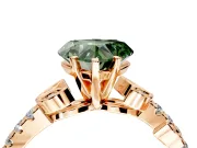Leaf Motif Engagement Ring Setting for Fancy Green Heart-Shaped Center with Pave Band and Prong Head in Rose Gold