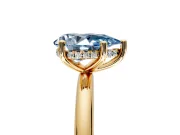 Hidden Halo Engagement Ring Setting for Fancy Blue Pear-Shaped Center with Thin Round-Wire Band and Prong Head in Yellow Gold