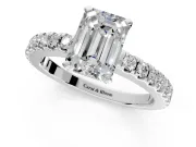 Solitaire Engagement Ring Setting for Emerald Cut Center with Single Row Accent Band and Prong Head in Sterling Silver