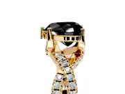 Solitaire Engagement Ring Setting for Fancy Black Heart-Shaped Center with Narrow Twist Pave Band and Prong Head in Yellow Gold