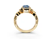 Halo Engagement Ring Setting for Fancy Blue Radiant Cut Center with Floral Band and Prong Head in Yellow Gold