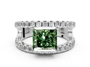 Solitaire Engagement Ring Setting for Fancy Green Princess Cut Center with Wide-Open Split Shank and Prong Head in White Gold