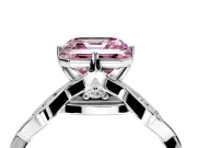 Solitaire Engagement Ring Setting for Fancy Pink Asscher Cut Center with Accented Twist Band and Leaf Prong Head in Platinum