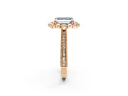 Milgrain Halo Engagement Ring Setting for Fancy Blue Asscher Cut Center with Bezel Point Accents and Prong Head in Rose Gold
