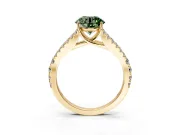 Solitaire Engagement Ring Setting for Fancy Green Round Cut Center with Pave Split Shank and Prong Head in Yellow Gold