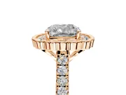 Milgrain Floral Halo Engagement Ring Setting for Cushion Cut Center with Pave Band and Prong Head in Rose Gold
