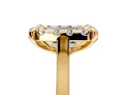 Single Halo Engagement Ring Setting for Emerald Cut Center with Corner Claws, Plain Band and Prong Head in Yellow Gold