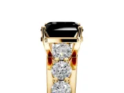 Solitaire Engagement Ring Setting for Fancy Black Asscher Cut Center with Graduated Shared Prongs and Prong Head in Yellow Gold
