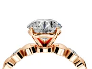 Solitaire Engagement Ring Setting for Round Cut Center with Beaded Bezel Station Band and Prong Head in Rose Gold