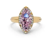 Halo Engagement Ring Setting for Fancy Pink Marquise Center with Knife Ridge Cathedral Band and Prong Head in Yellow Gold