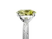 Solitaire Engagement Ring Setting for Fancy Yellow Oval Center with Engraved Milgrain Band and Prong Head in Sterling Silver