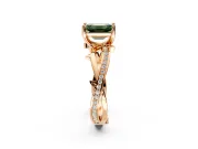 Solitaire Engagement Ring Setting for Fancy Green Emerald Cut Center with Pave and Plain Crossover Band and Prong Head in Rose Gold