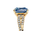 Solitaire Engagement Ring Setting for Fancy Blue Asscher Cut Center with Twisted Pave Split Shank and Prong Head in Yellow Gold