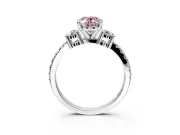3 Stone Engagement Ring Setting for Fancy Pink Oval Center with Round Cut Side Accents and Prong Head in Sterling Silver