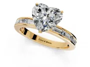 Solitaire Engagement Ring Setting for Heart-Shaped Center with Channel Baguette Band and Prong Head in Yellow Gold