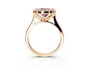 Single Halo Engagement Ring Setting for Fancy Pink Cushion Cut Center with Corner Claws, Plain Band and Prong Head in Rose Gold