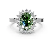 Starburst Halo Engagement Ring Setting for Fancy Green Oval Center with Flat Cathedral Band and Prong Head in Platinum