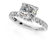 Solitaire Engagement Ring Setting for Cushion Cut Center with Shared-Prong Accents and Prong Head in Sterling Silver