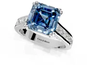 Solitaire Engagement Ring Setting for Fancy Blue Asscher Cut Center with Channel Band and Double Claw Prong Head in Platinum