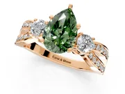 3 Stone Engagement Ring Setting for Fancy Green Pear-Shaped Center with Pave Twist Band and Prong Head in Rose Gold
