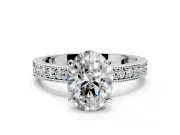 Milgrain Pave Engagement Ring Setting for Oval Center with Accent Band and Prong Head in Platinum