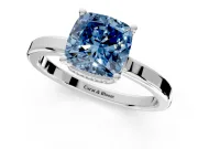 Hidden Halo Engagement Ring Setting for Fancy Blue Cushion Cut Center with Wide Flat Plain Band and Prong Head in White Gold