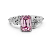 Solitaire Engagement Ring Setting for Fancy Pink Emerald Cut Center with Marquise Accent Twist Band and Prong Head in White Gold