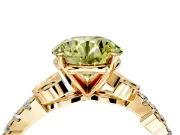 Leaf Motif Engagement Ring Setting for Fancy Yellow Round Cut Center with Pave Band and Prong Head in Yellow Gold