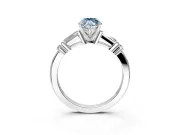 Bar-Set Engagement Ring Setting for Fancy Blue Marquise Center with Tapered Baguette Accents and Prong Head in White Gold
