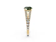 Solitaire Engagement Ring Setting for Fancy Green Round Cut Center with Pave Split Shank and Prong Head in Yellow Gold