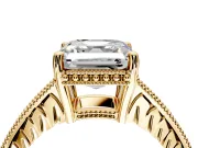 Engraved Engagement Ring Setting for Asscher Cut Center with Milgrain Pave Band and Prong Head in Yellow Gold