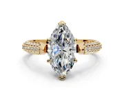 Solitaire Engagement Ring Setting for Marquise Center with Multi-Row Accents and Prong Head in Yellow Gold
