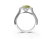 Milgrain Halo Engagement Ring Setting for Fancy Yellow Heart-Shaped Center with Bezel Point Accents and Prong Head in White Gold