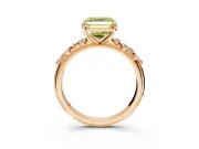 Cluster Engagement Ring Setting for Fancy Yellow Asscher Cut Center with Round Cut Accent Band and Prong Head in Rose Gold